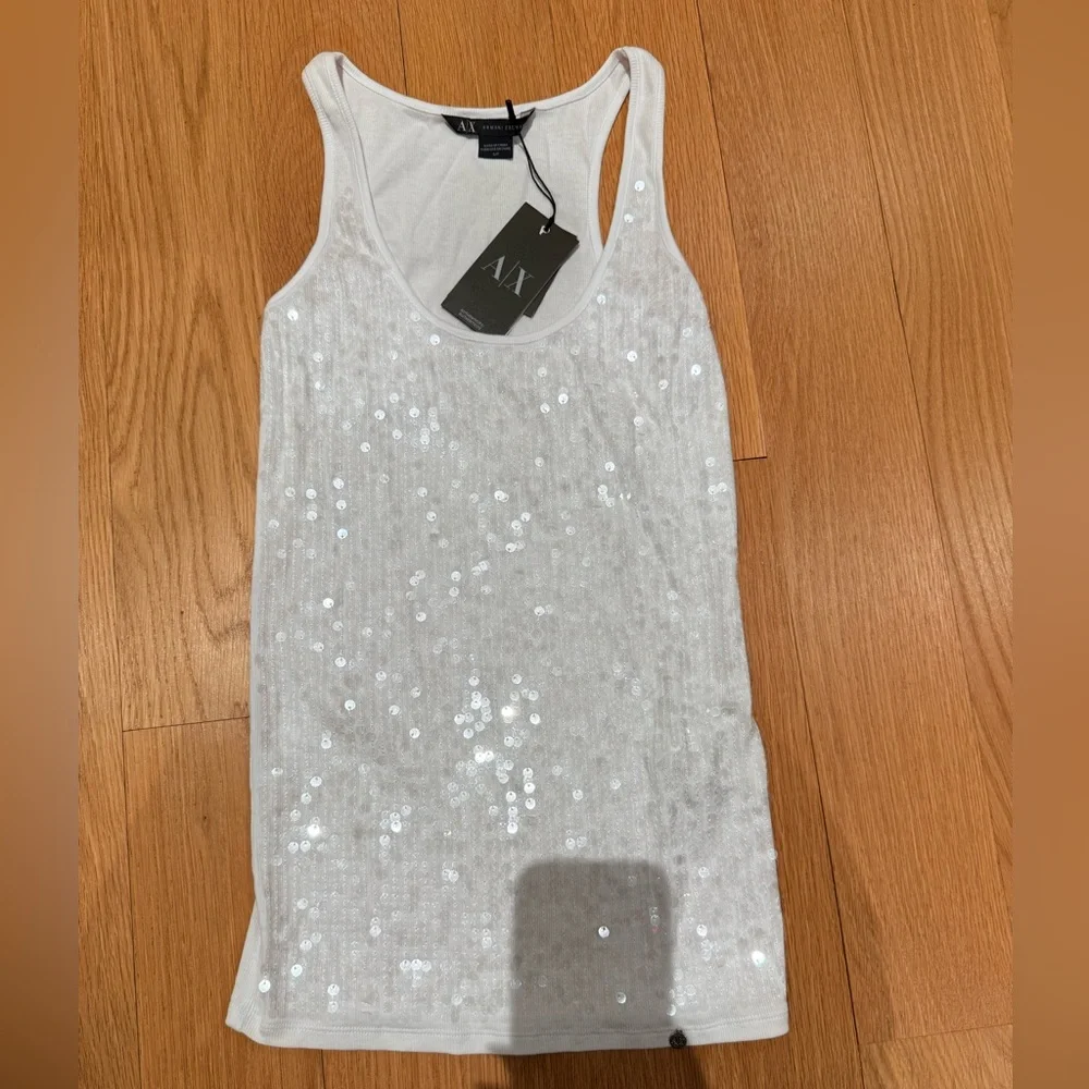 Armani Exchange White Sequin Tank Top, Size M - Picture 2 of 6